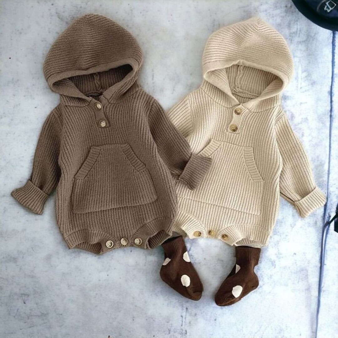 Minimal Knitted Baby Hooded Bodysuits Baby Knitted Outfit Etsy UK