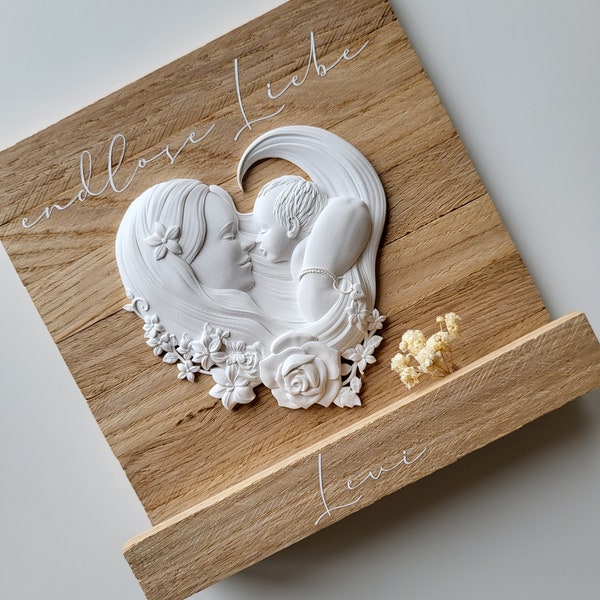 Deko Mutterliebe Mama Kind Ornament Holzdeko personalisiert Baby Geschenk Geburt Erinnerung