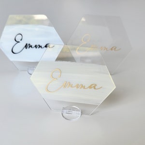 Platzkarten Hochzeit Namensschilder Acryl personalisiert Pinselstrich Tischdeko