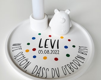 Personalized birthday plate with name, children's birthday, how wonderful that you were born, colorful, candle, bear, ceramic, Keraflott, birth gift, baby