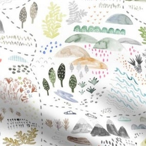 Stoffrest - "Ecosystem Map" - Baumwollsatin - 33cm lang x 134cm breit