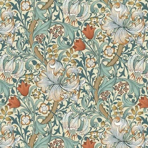 Fabric Remnant 40&quot; W x 22&quot; L - &quot;Backing Fabric Golden Lily Autumn&quot; - 100% Cotton Quilting Fabric - FreeSpirit Fabrics, William Morris