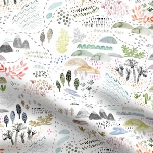 Stoffrest - "Ecosystem Map" - 66cm L x 138cm B - Bio Baumwolle