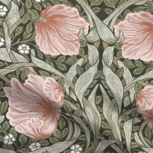 Fabric By The Half Yard (18" L x 50" W) - William Morris Pimpernel - Light Pink - Linen Cotton Canvas