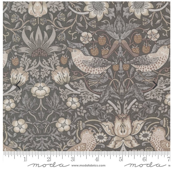 Strawberry Thief - Charcoal - Fabric Remnant 15" L x 15" W - 100% Cotton Quilting Fabric - Ebony Suite Barbara Brackman, Moda Fabrics