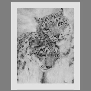 Stampe artistiche Giclée di animali selvatici "Shelter" Leopardi delle nevi - Firmate, numerate, edizione limitata di 100 (Arte animale, Arte murale con animali)