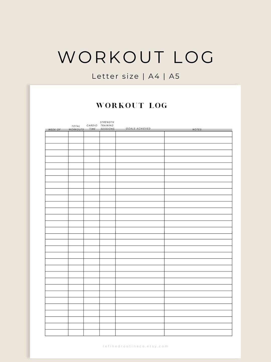 Workout Log Printable Workout Tracker, Fitness Tracker, Fitness Log ...