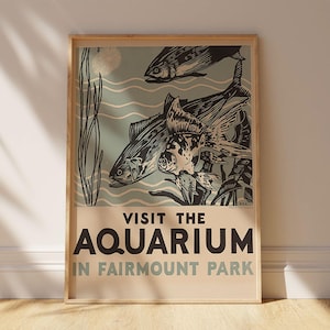 Vintage Fairmount Park Aquarium Poster, Mid 20th Century MCM Style Philly Wall Art, Philadelphia History, 16 Printable Wall Art Poster Sizes