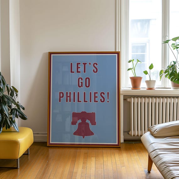 Throwback Vintage Phillies Poster | Let's Go Phillies! | Powder Blue and Maroon / Burgundy