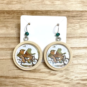 Frog and Toad earrings. Circle cabochon. You pick the image and design.