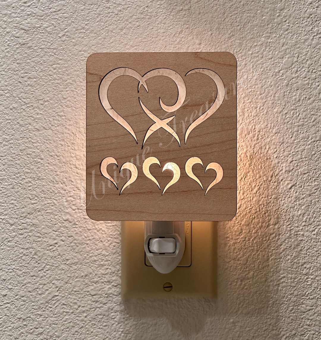 Wooden Nightlight With Heart Cutout | Wall Plug Nightlight With On/off ...
