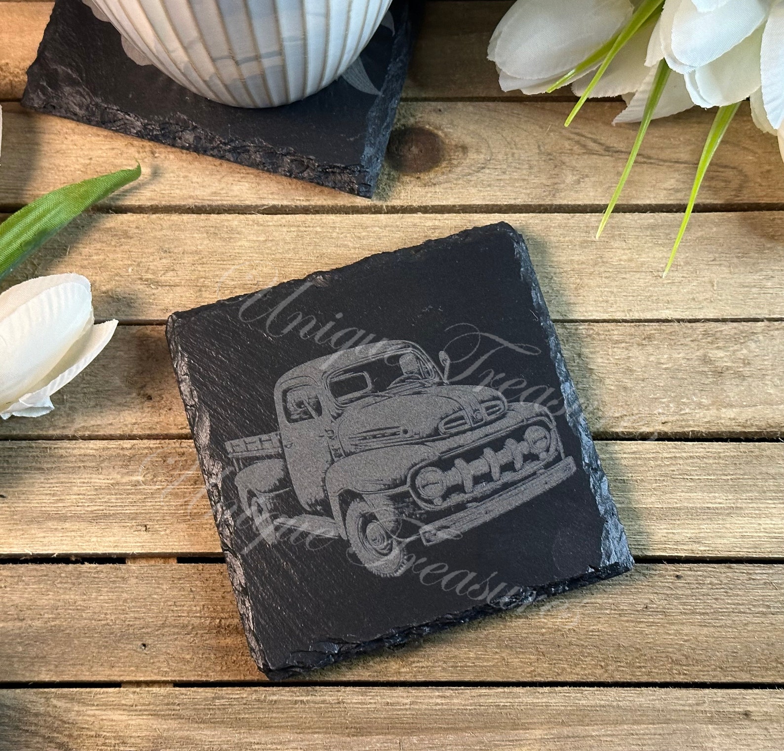 Laser Engraved Slate Coasters: Vintage Truck Art, Set of 4 - Etsy