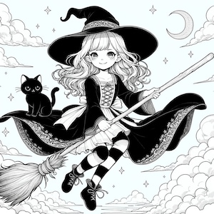 Witch, broomstick, black cat