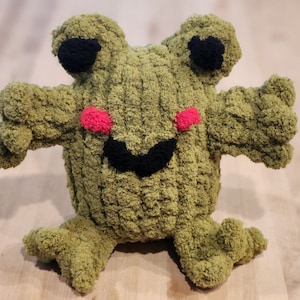 frog, stuffie, plushie, handmade gift, handmade toy, hand knit, chunky knit, Amigurumi