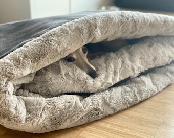 Kusakö aus robusten Lederimitat anthrazit und Plüsch Kuschelsack Schlafsack Hundedecke Hundekörbchen Hundeschlafsack