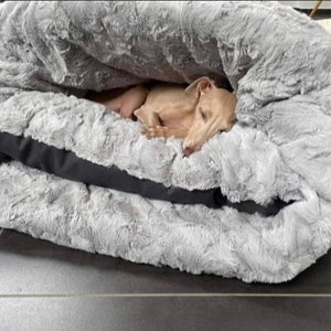 Kusakö en simili cuir robuste anthracite et peluche gris clair sac de couchage sac de couchage couverture pour chien panier pour chien sac de couchage pour chien image 1