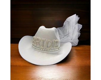 Sombrero de vaquero para novia, sombrero de novia con velo, sombreros de boda mujeres, sombrero de moda, sombrero de perla sombrero de diamante, / regalo de boda occidental