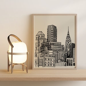 New York City Skyline Poster | NYC Chrysler Building Drawing | Cityscape | Downloadable Print