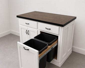 Custom Wood Kitchen Island | Farmhouse Butcher Block Storage Drawer