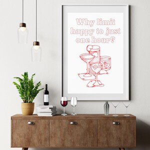 RED  Happy Hour Print, Happy Hour Bar Cart Wall Art, Bar Cart Printable, Retro Cocktail Art, Party Drink Sign, Instant Download