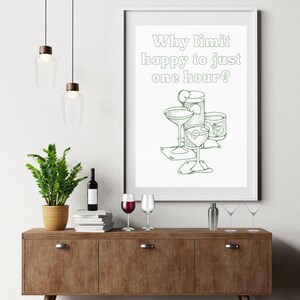GREEN  Happy Hour Print, Happy Hour Bar Cart Wall Art, Bar Cart Printable, Retro Cocktail Art, Party Drink Sign, Instant Download