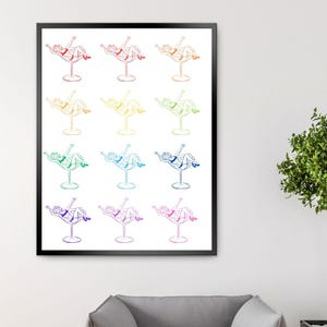 RAINBOW Martini Girl Print, Happy Hour Bar Cart kunst aan de muur, Bar Cart afdrukbare, Retro Cocktail Art, Party Drink Sign, Instant Download
