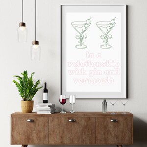GREEN Gin Martini Happy Hour Bar Cart Wall Art, Bar Cart Printable, Retro Cocktail Art, Party Drink Sign, Download digital instantâneo