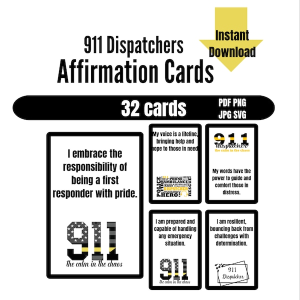 Affirmation Cards for 911 Dispatchers 32, Police Fire Medical Dispatch, Well-being PDF, Coping Strategy, First Responder Gift, therapy