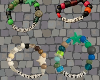 Conjunto de pulseras OG Mob / Minecraft y pulsera de palabras aleatorias
