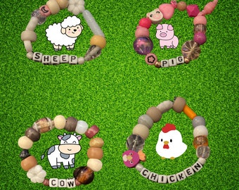 Conjunto de pulseras de animales OG / Minecraft y pulsera de palabras aleatorias