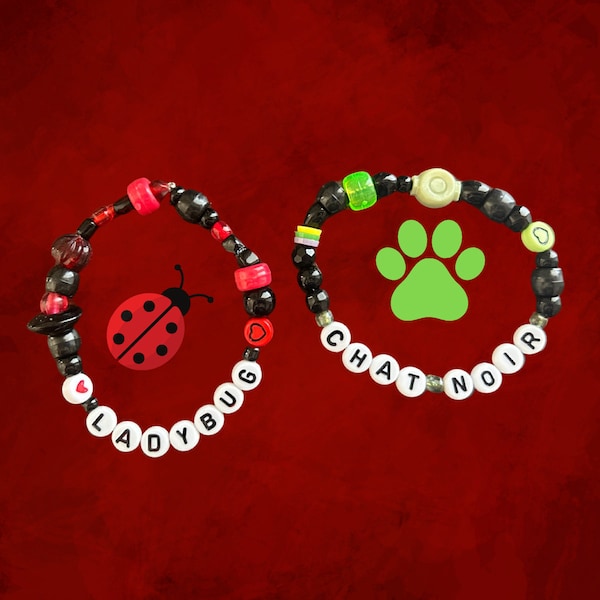 Conjunto de pulseras a juego de Ladybug y Chat Noir / Joyería temática de fans
