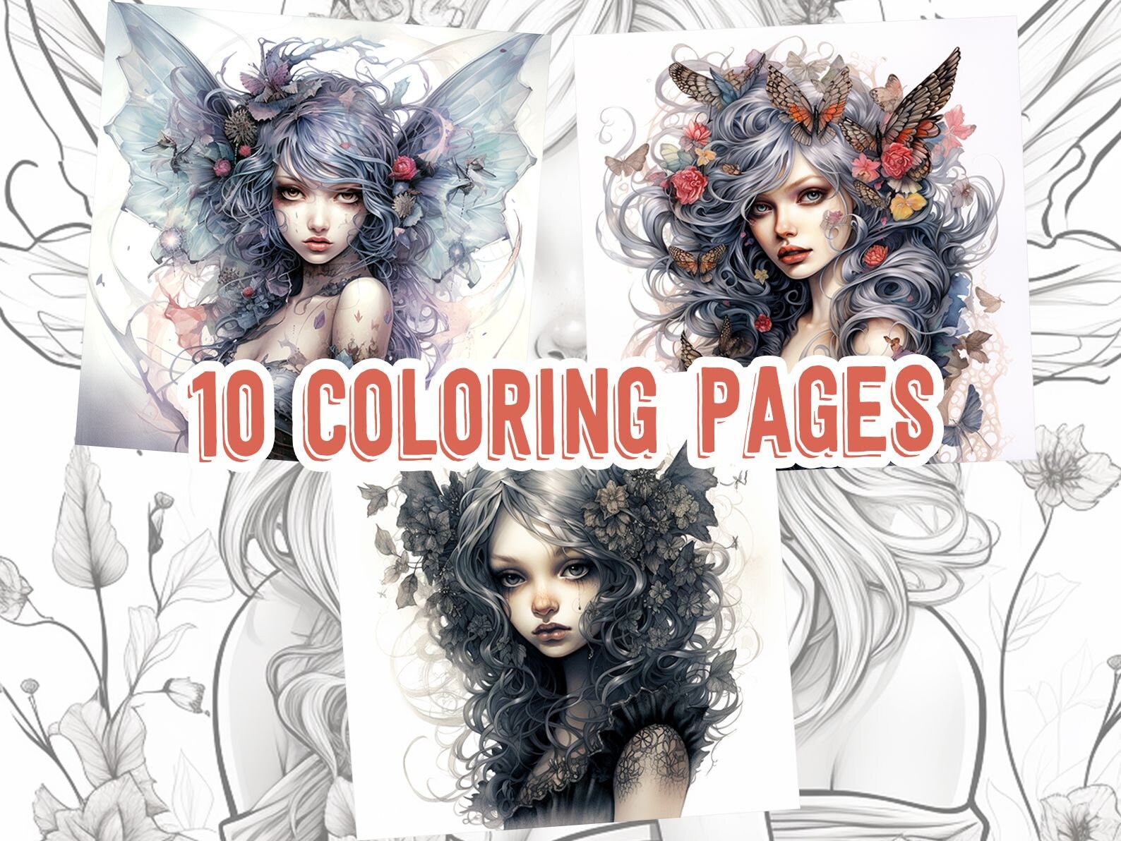 10 Printable Gothic Fairy Coloring Pages Coloring Book Adults Kids ...