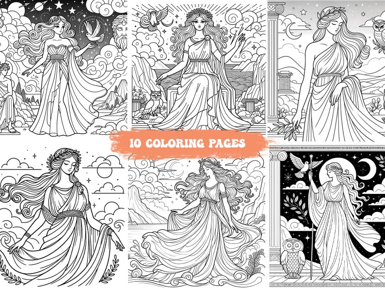 10 Printable Goddesses Coloring Pages Coloring Book Adults Kids ...