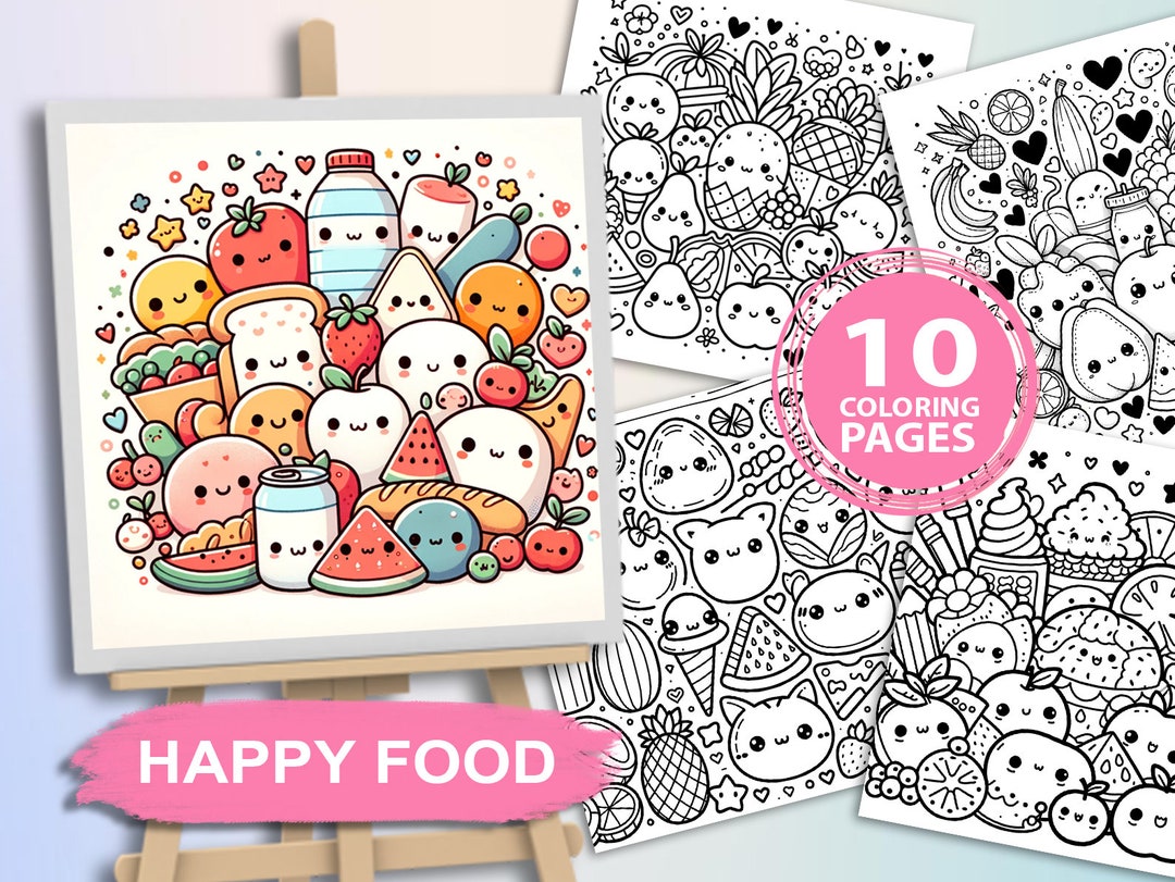 10 Printable Happy Food Coloring Pages Coloring Book Adults Kids ...