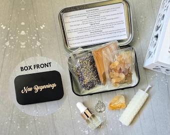 Neue Anfänge Ritual Kit Zauberkerzen Set Neuanfang Intention Altar Anfänger Hexe Kristalle Pfefferminzöl Zimtpulver Citrine Chips