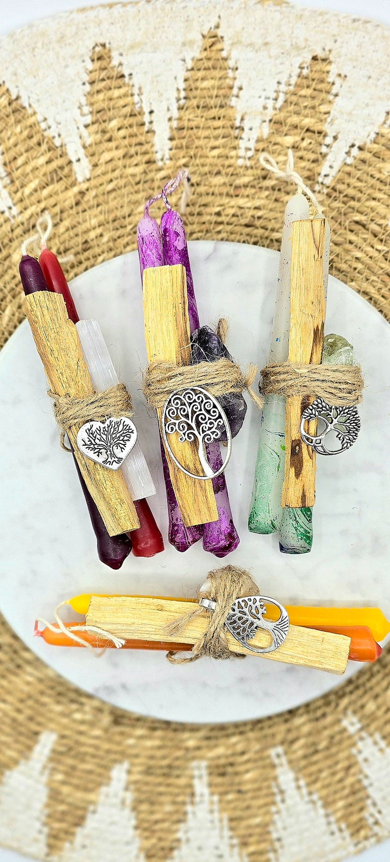 Mini Spell Candle Kit Ritual for Manifestation Handmade Candle Multicolor Natural Smudge Candle Wish with Crystal Magic Ceremony Ritual image 5