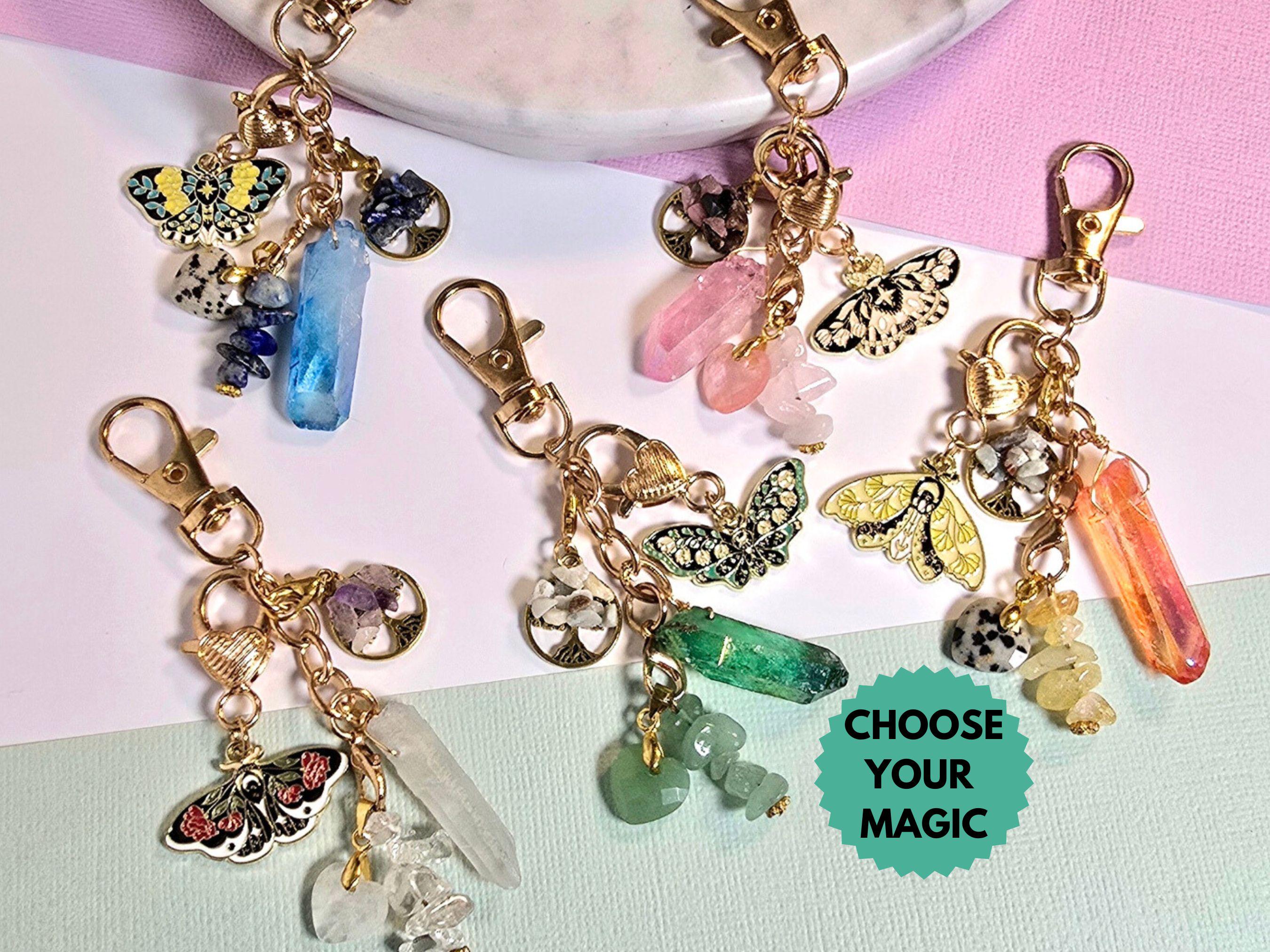Custom Crystal Butterfly Keychain Charm Accessory Bag Charm Gift Idea Crystal Energy Crystal Healing Charm Magic Color Cottage Core Decor