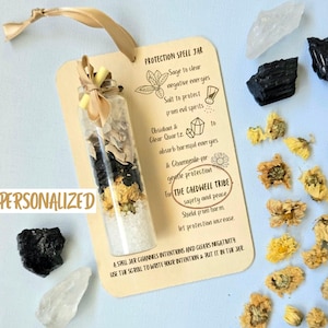 Build a Box Item Spiritual Protection Gift Witch Bottle with Message Custom Engraved Handmade Charm Obsidian Jar Pagan Gift Set with Scroll