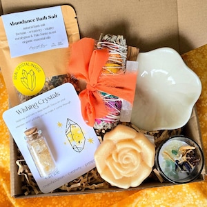 Abundance Gift Set Meditation Gift Box Chakra Crystal Healing Kit Wellness Gift Spiritual Bath Self Care Package Birthday Mother Day Gift