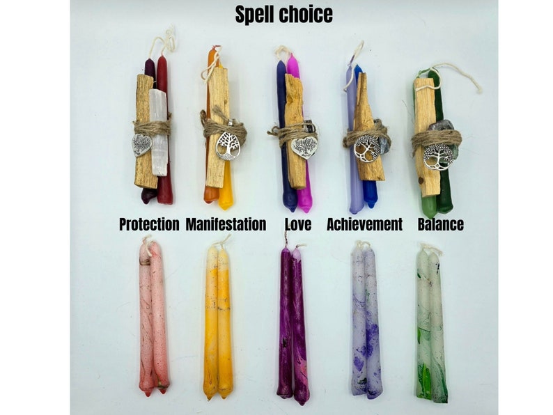 Mini Spell Candle Kit Ritual for Manifestation Handmade Candle Multicolor Natural Smudge Candle Wish with Crystal Magic Ceremony Ritual image 3