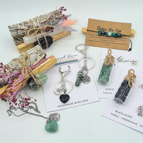Healing Kit Gift Box Believe You Can Smudge Set Black Tourmaline Mothers Day Gift Fluorite Harmonizing Gift Box Protection Keychain Crystal