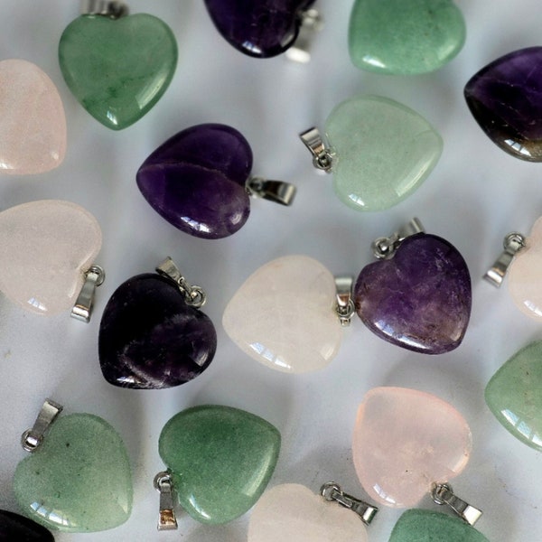 Mini Crystal Heart Pendant Jewelry Making with Bale Amethyst Heart Green Aventurine DIY Rose Quartz Jewelry Supply Heart Charm Healing Gift