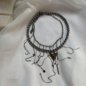 Gothic Layered Heart Choker: Stainless Steel Star Charm Necklace