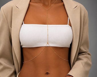 Gold Body Chain Necklace, Minimalist Body Jewelry, Dainty Waist Chain, Beach Body Chain, Layered Gold Chain, Summer Festival Jewelry