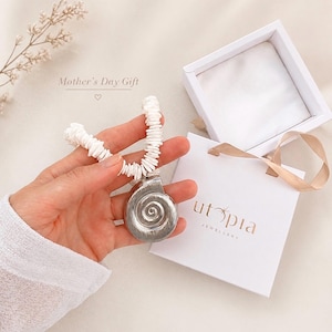 Moederdagcadeau voor moeder, schelpchokerketting handgemaakt, strandketting, kustsieraden cadeau voor haar, zomerstatementketting