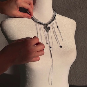Handmade Layered Heart Necklace: Chunky Hematite & Crystal Statement Set