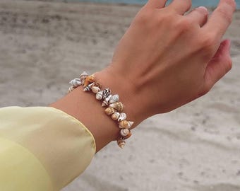 Seashell Bracelet, Natural Shell Bracelet, Beach Bracelet, Boho Shell Jewelry, Summer Beach Jewelry, Coastal Bracelet