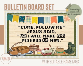 Fishers of Men Bulletin Board Kit, Church Bulletin Board, Bible Bulletin Board, Come Follow Me, Church Bulletin Editable Nametags, Printable