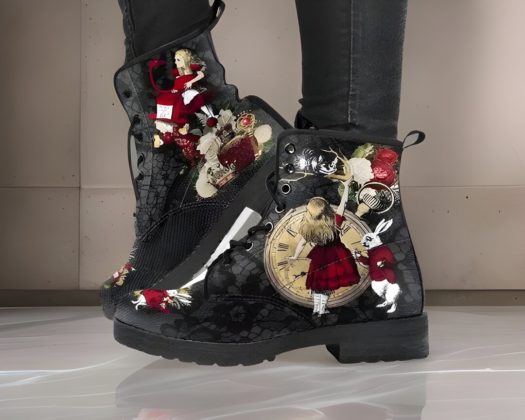 Printed Gothic Renaissance Boots Autumn Winter Leather Footwear Large
