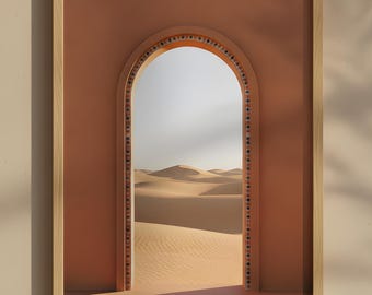 Art mural arche en terre cuite, impression désert méditerranéen, décoration d'intérieur bohème neutre, affiche minimaliste chaleureuse, art au-dessus du canapé, téléchargement immédiat